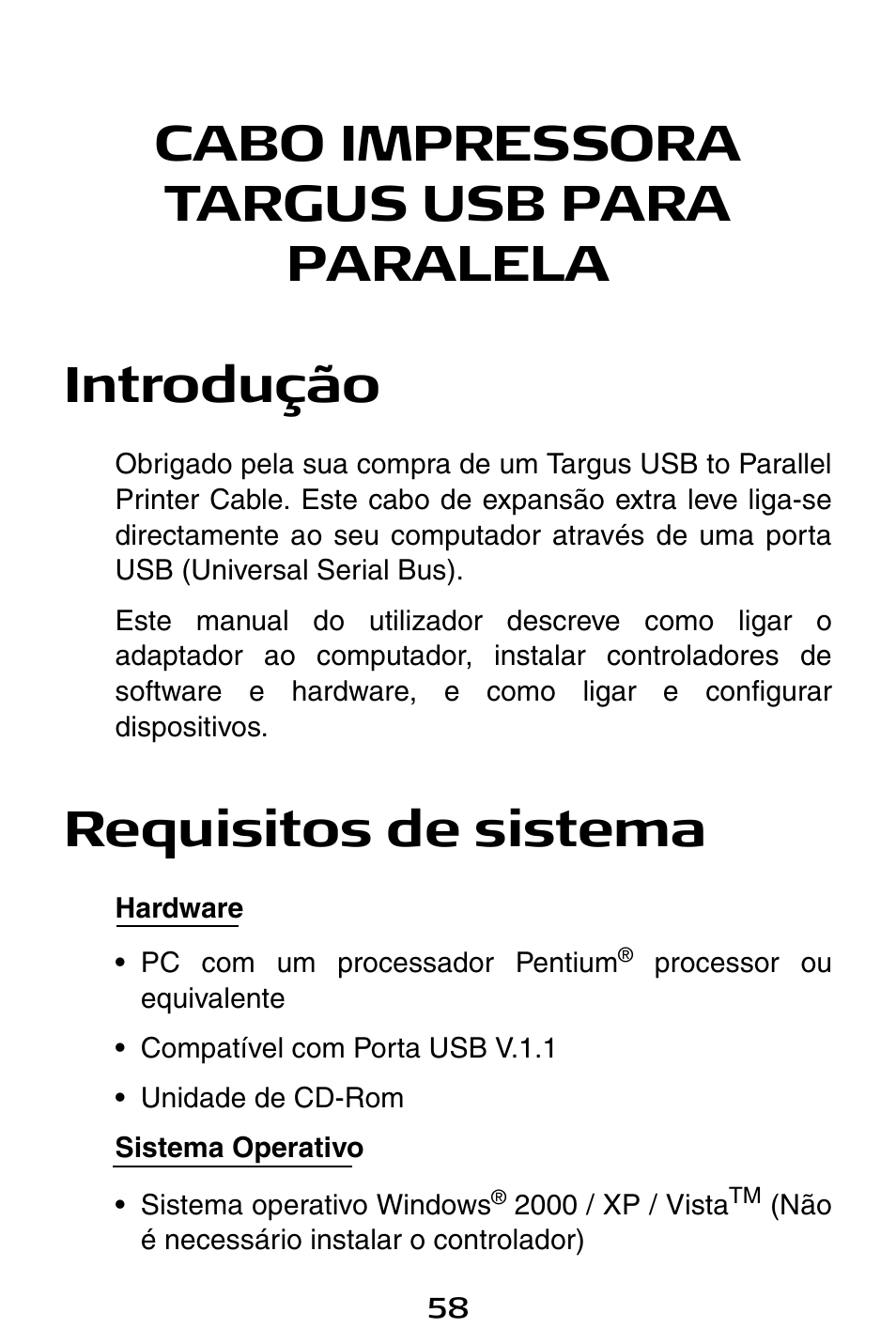 Requisitos de sistema | Targus PA096E User Manual | Page 58 / 66