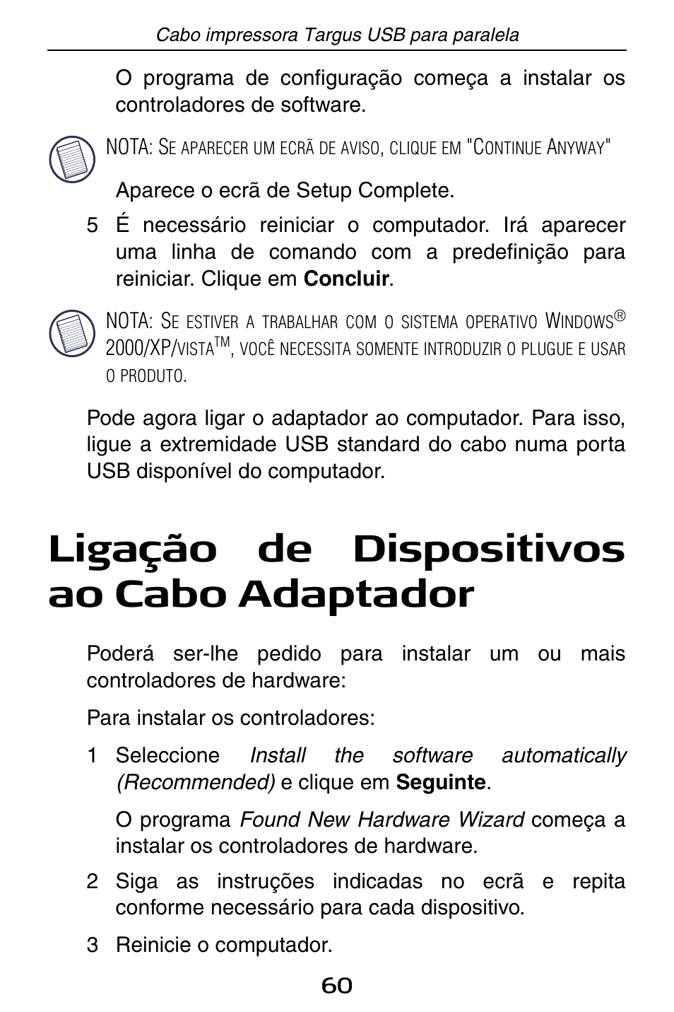 Ligação de dispositivos ao cabo adaptador | Targus PA096E User Manual | Page 60 / 66