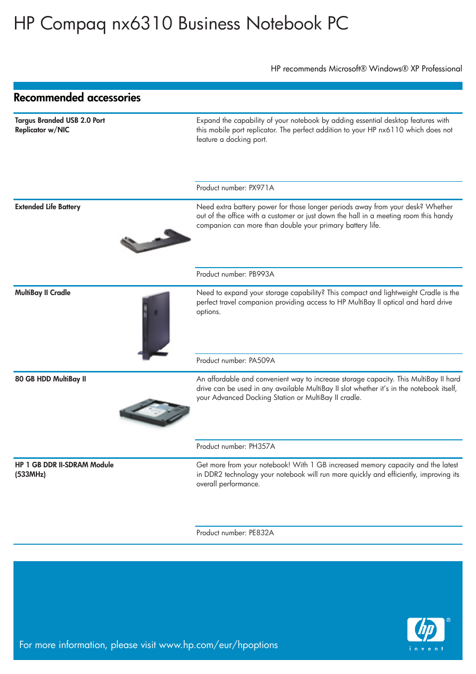 Recommended accessories | Targus nx6310 User Manual | Page 3 / 3