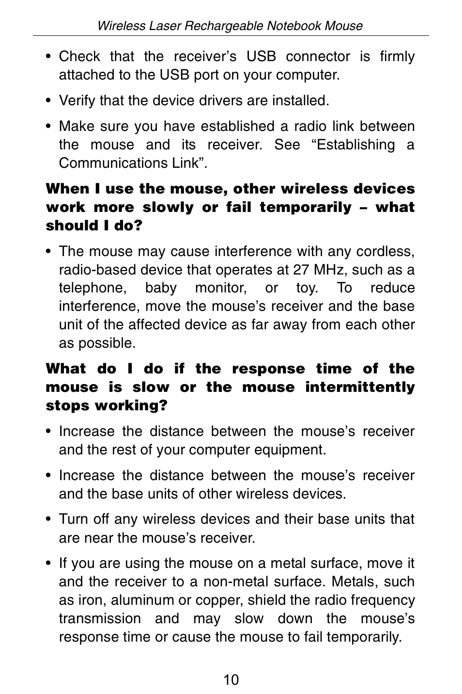 Targus Wireless Laser Rechargable Notebook Mouse User Manual | Page 11 / 15