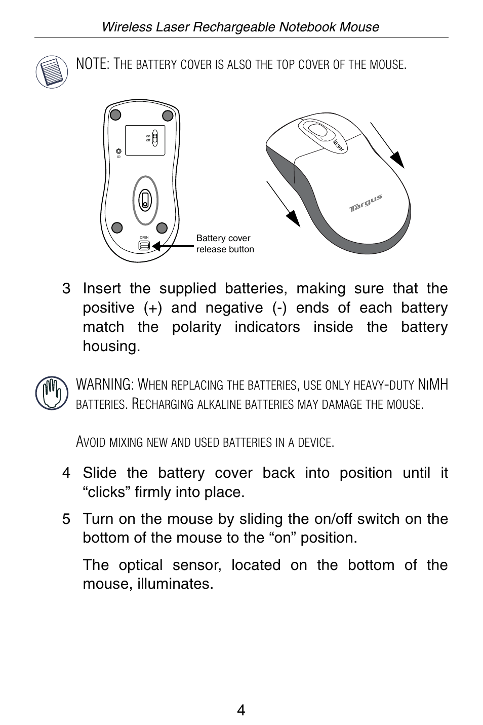 Targus Wireless Laser Rechargable Notebook Mouse User Manual | Page 5 / 15