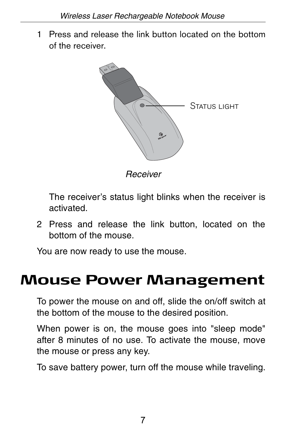 Mouse power management | Targus Wireless Laser Rechargable Notebook Mouse User Manual | Page 8 / 15