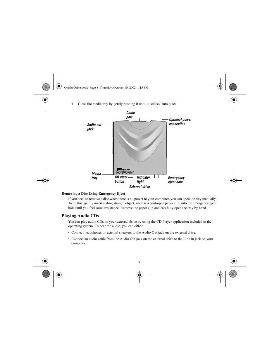 Playing audio cds | Targus Targus User Manual | Page 8 / 15