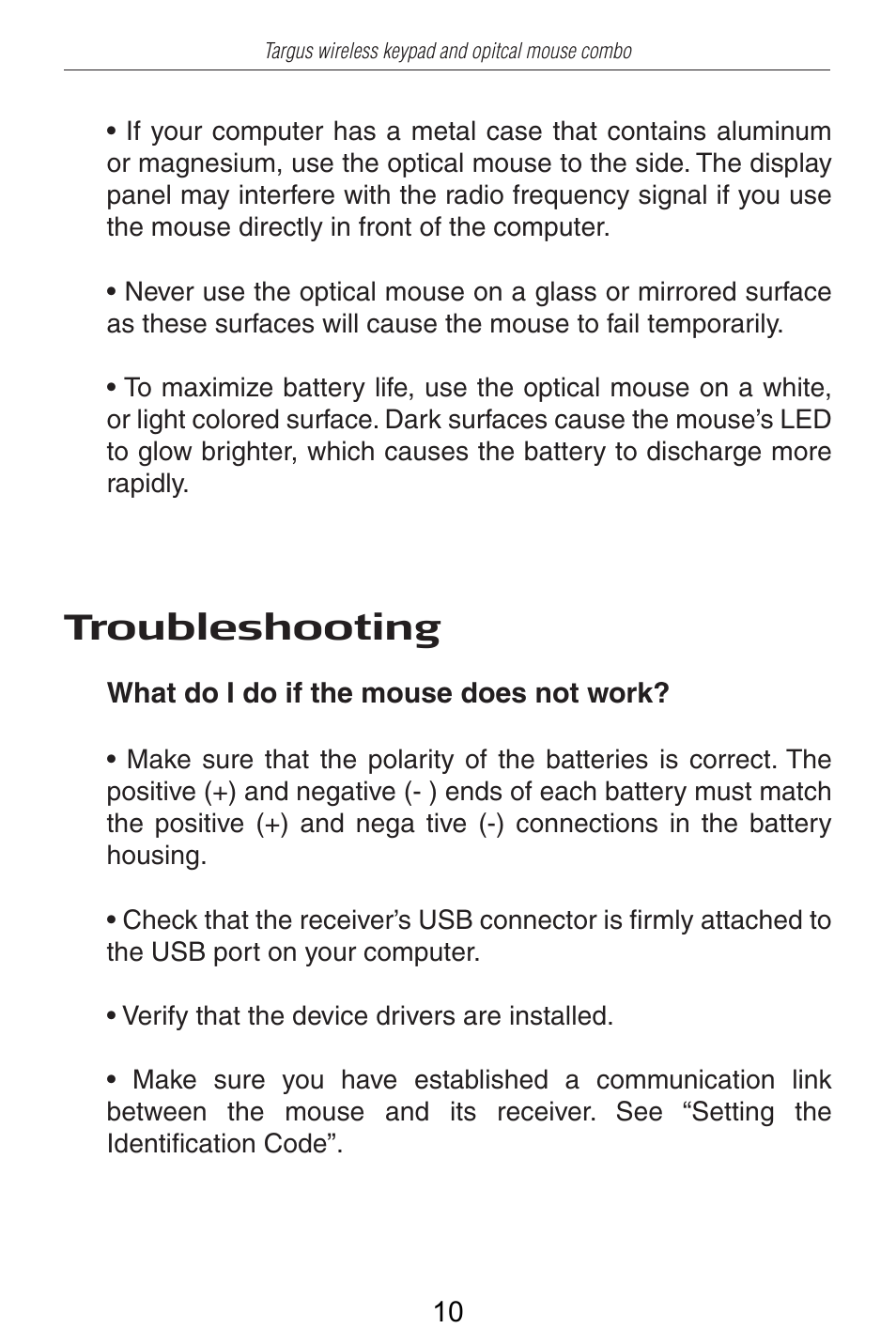 Troubleshooting | Targus AKM10US User Manual | Page 11 / 16