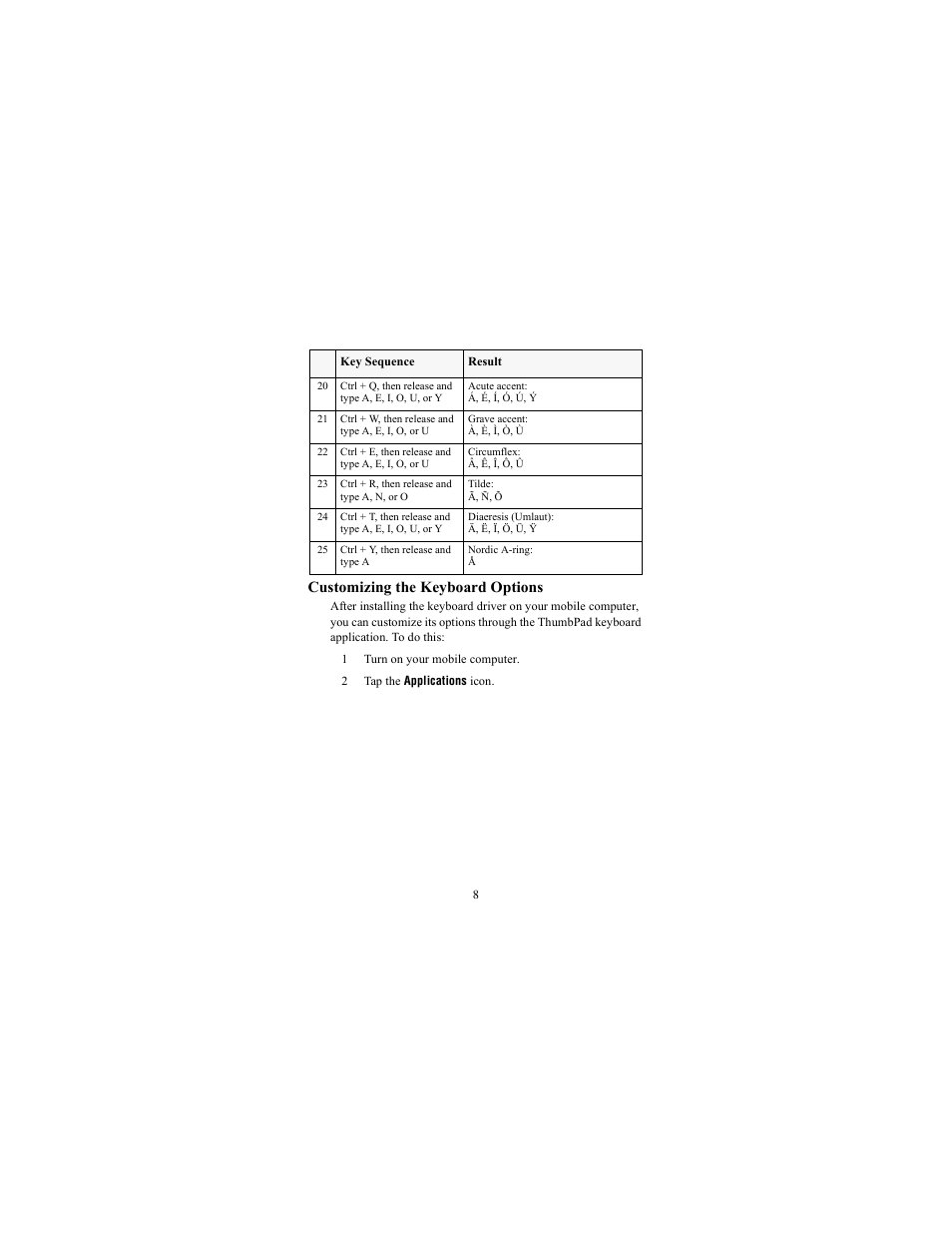 Customizing the keyboard options | Targus ThumbPad Portable Keyboard User Manual | Page 8 / 15