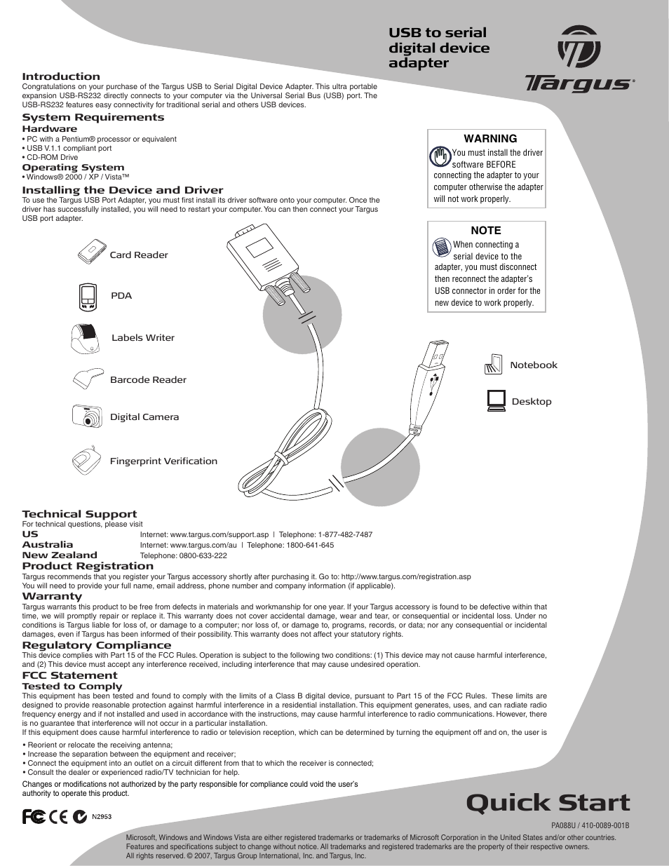 Targus PA088U User Manual | 1 page
