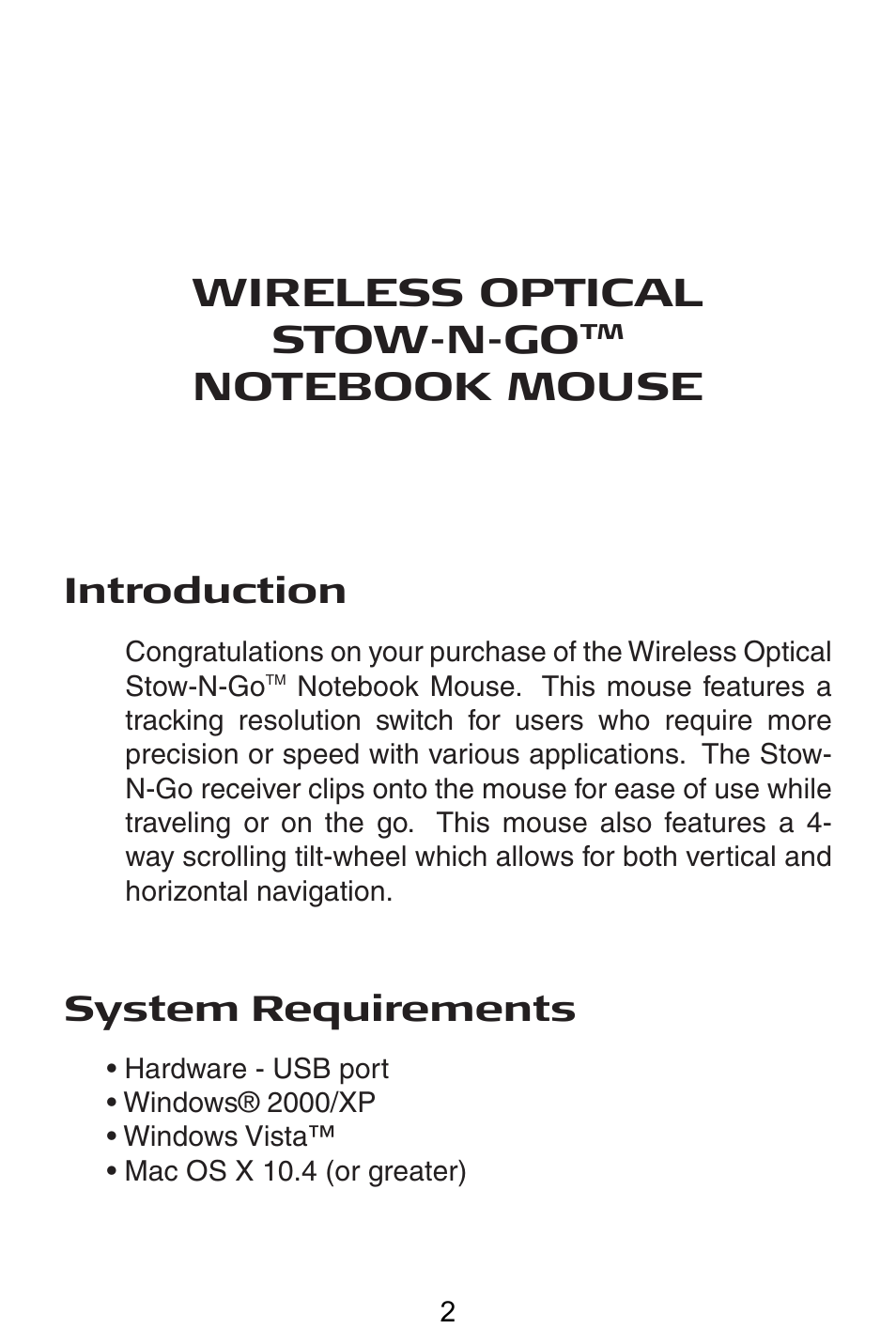 Wireless optical stow-n-go, Introduction, System requirements | Targus AMW25AP User Manual | Page 3 / 56