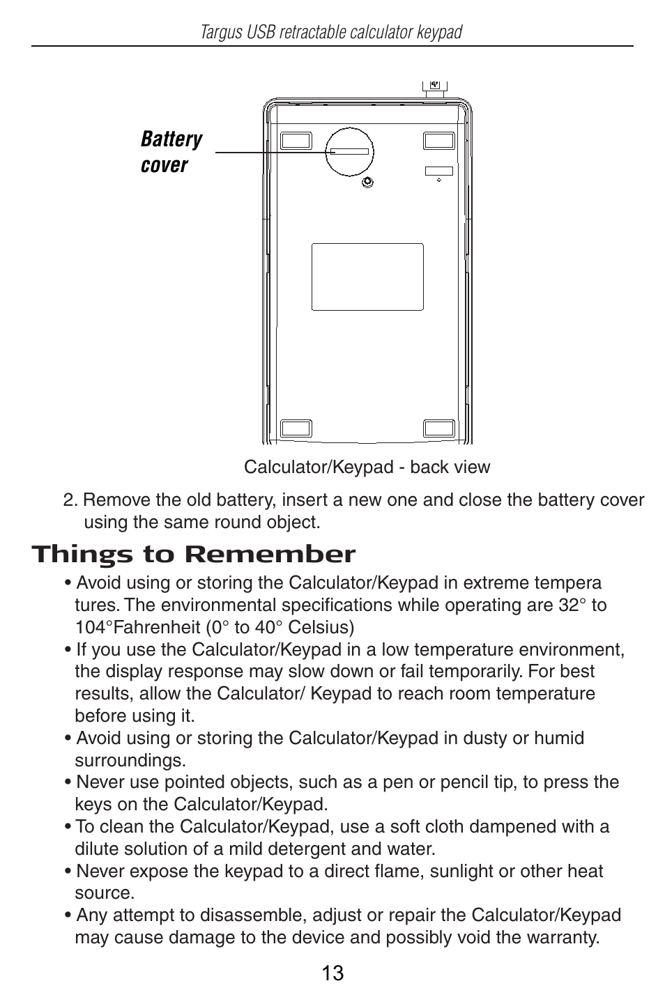 Things to remember | Targus USB Retractable Calculator Keypad User Manual | Page 13 / 15