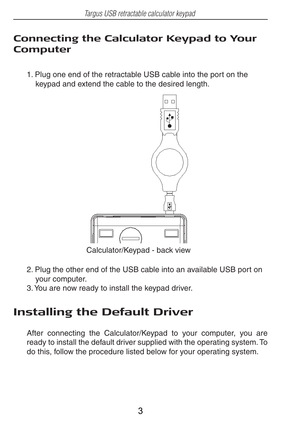 Installing the default driver | Targus USB Retractable Calculator Keypad User Manual | Page 3 / 15