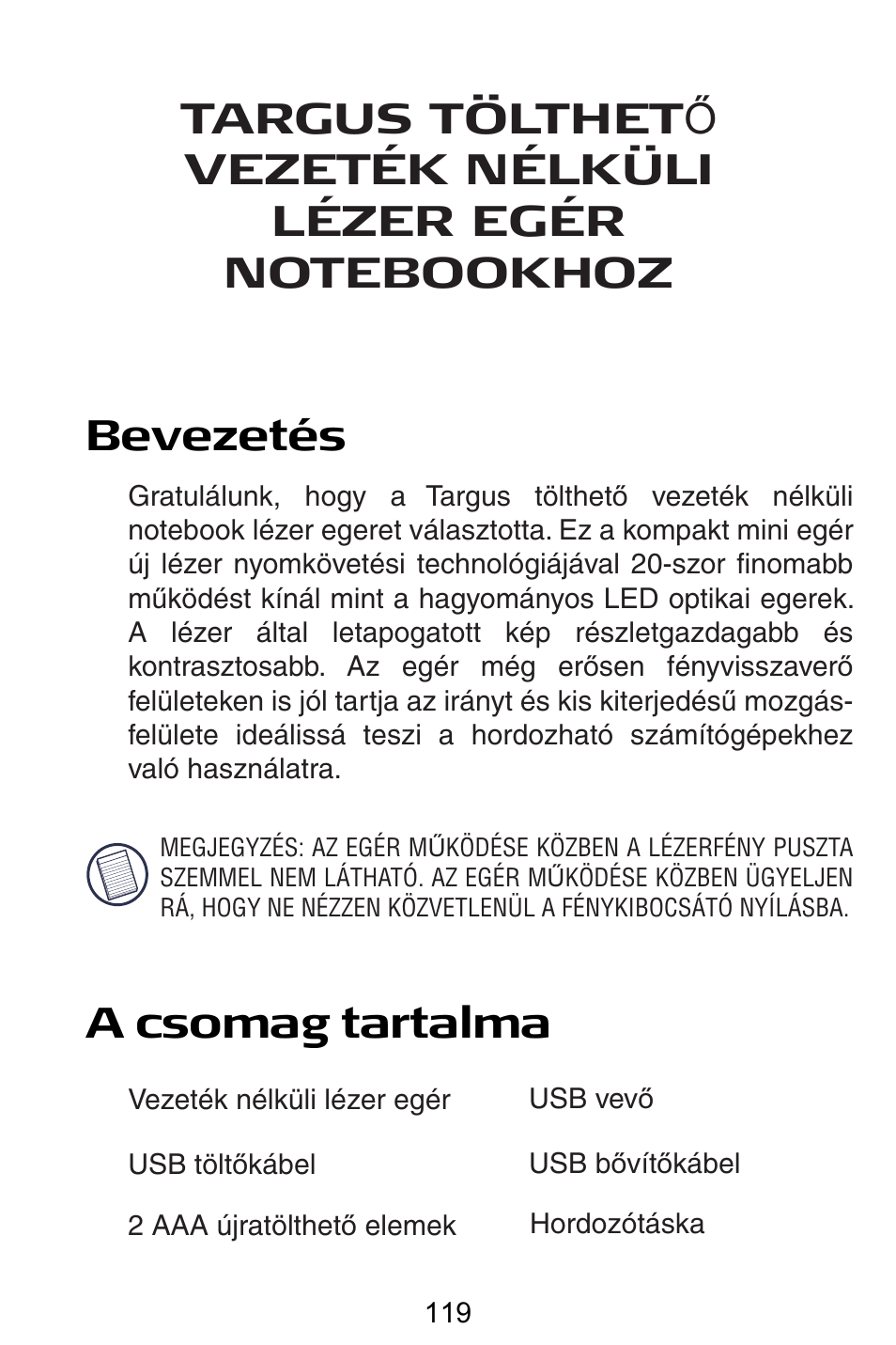 Hu – magyar | Targus AMW15EU User Manual | Page 119 / 259