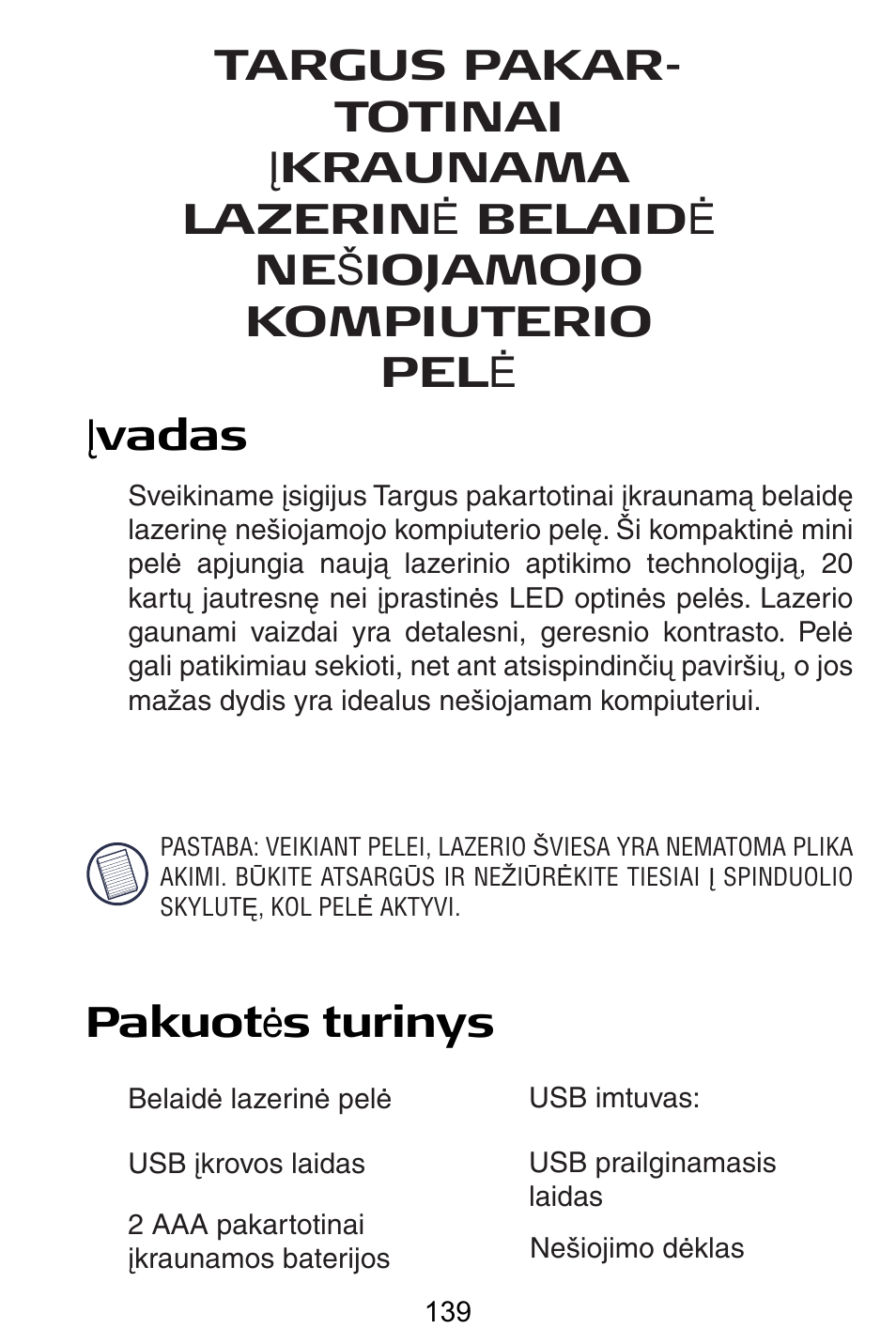 Lt – lietuviškai | Targus AMW15EU User Manual | Page 139 / 259