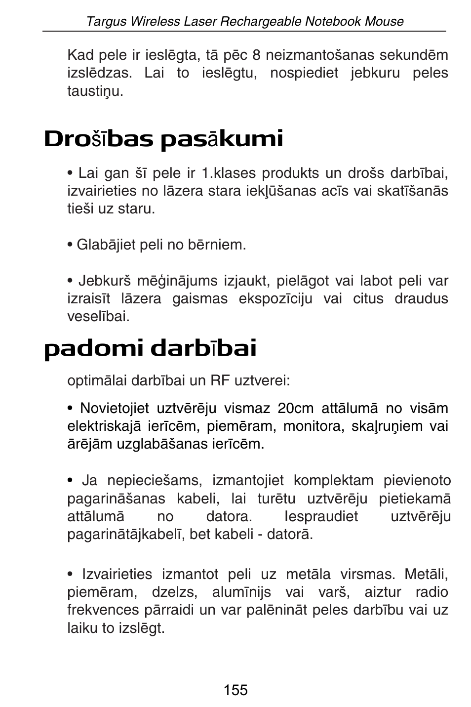 Dro ãư bas pas ɨ kumi padomi darb ư bai | Targus AMW15EU User Manual | Page 155 / 259