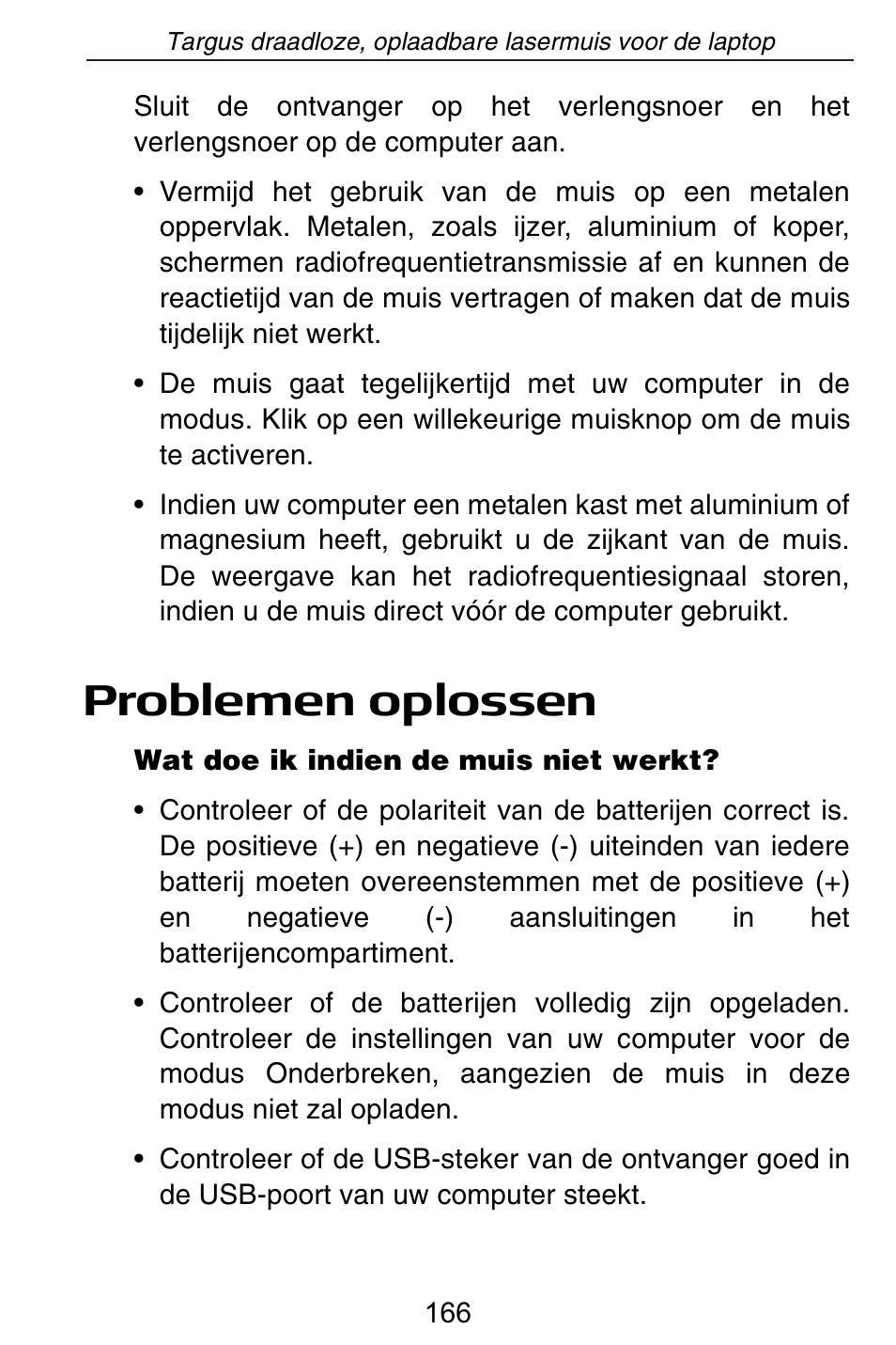 Problemen oplossen | Targus AMW15EU User Manual | Page 166 / 259