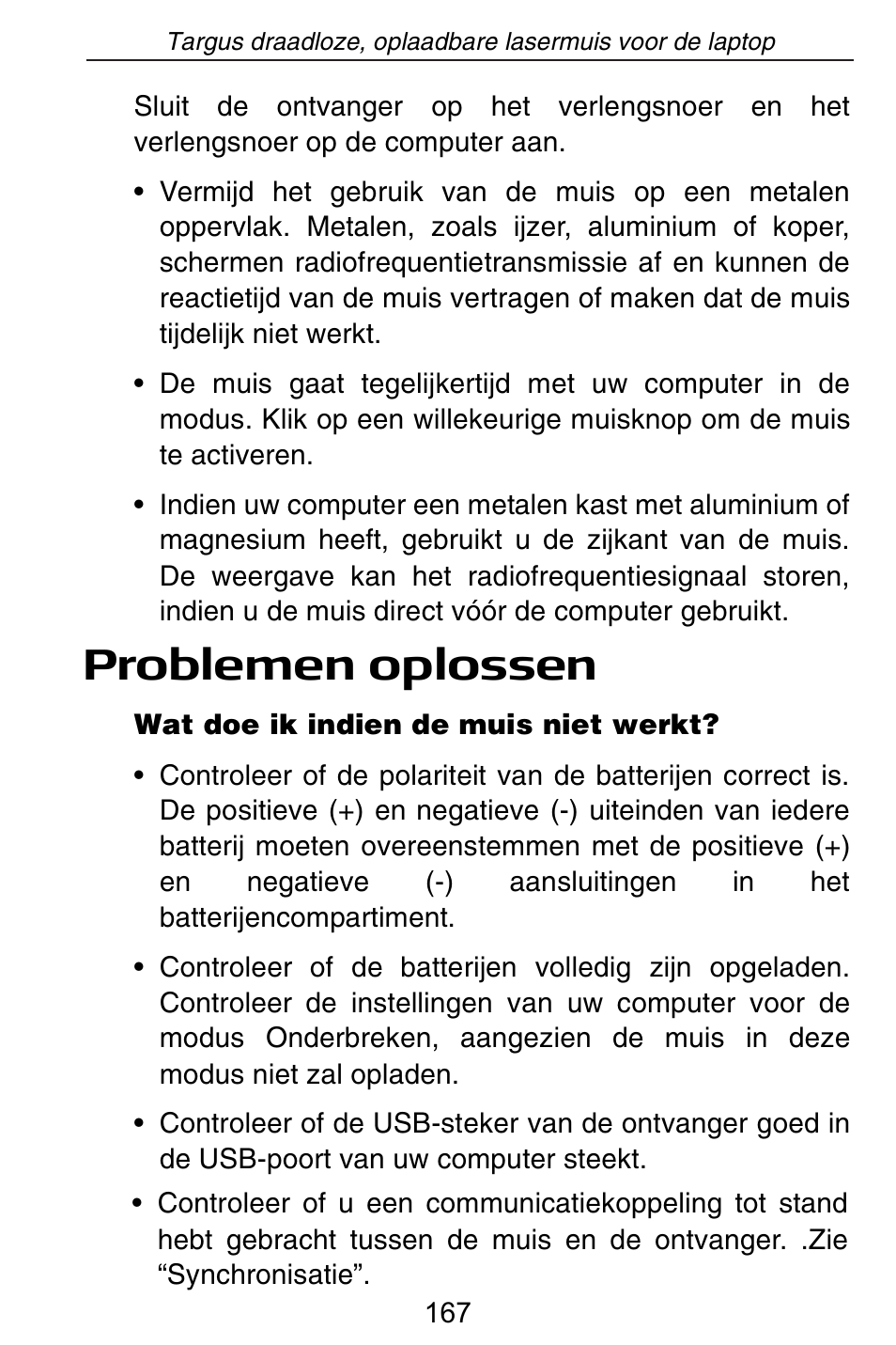 Problemen oplossen | Targus AMW15EU User Manual | Page 167 / 259