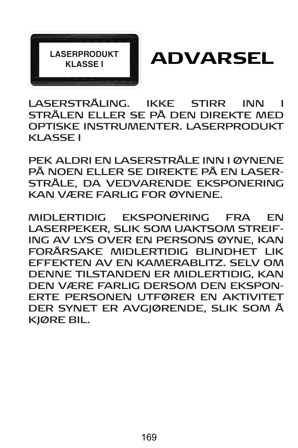 Advarsel | Targus AMW15EU User Manual | Page 169 / 259