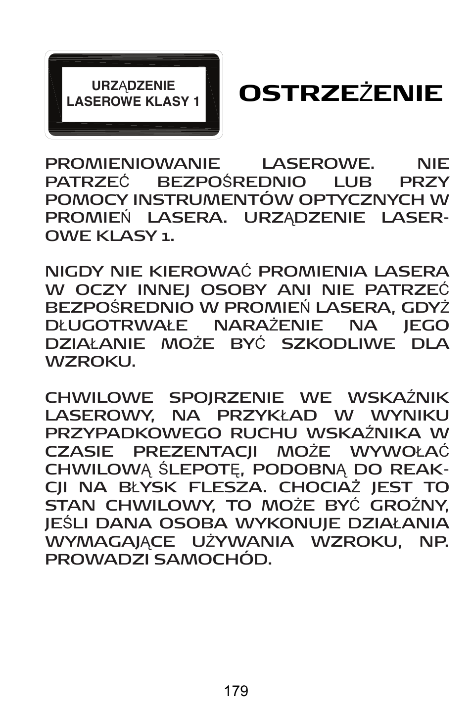 Ostrze ĩ enie | Targus AMW15EU User Manual | Page 179 / 259