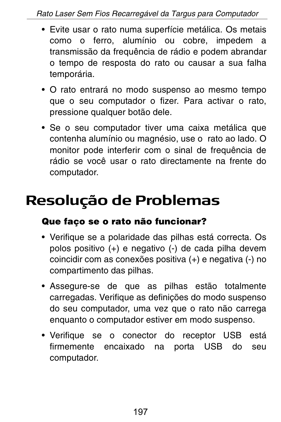 Resolução de problemas | Targus AMW15EU User Manual | Page 197 / 259