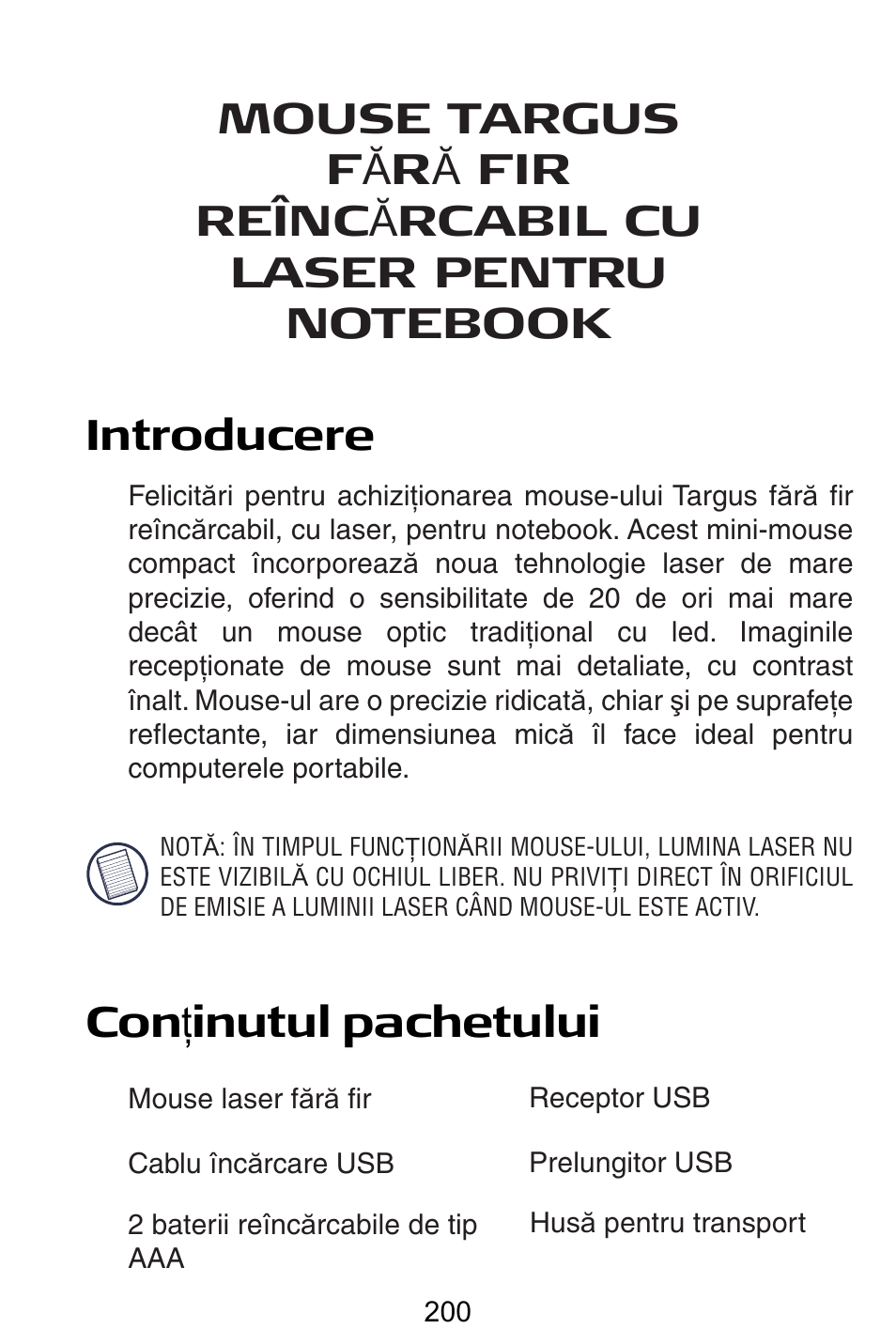 Ro – română | Targus AMW15EU User Manual | Page 200 / 259