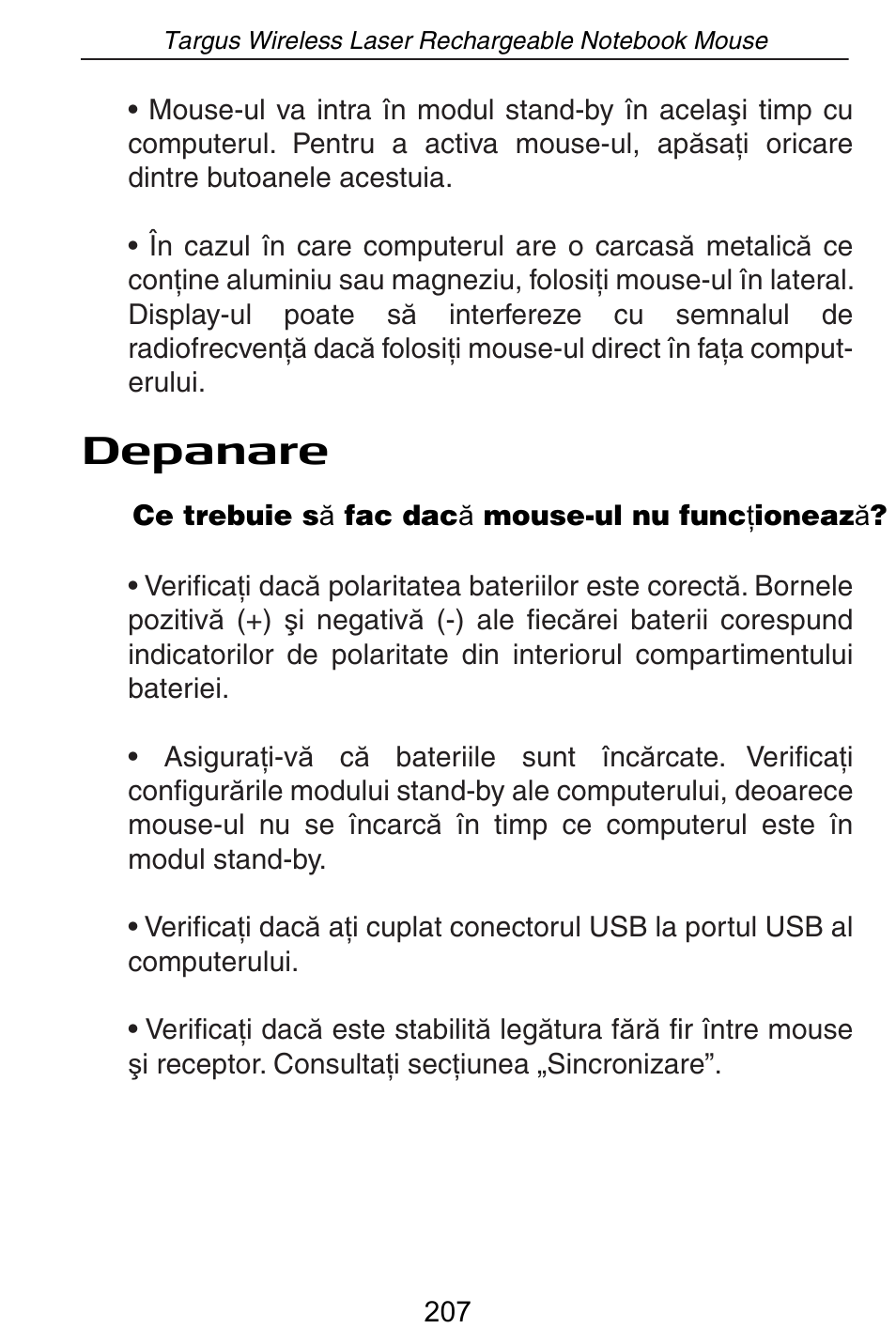 Depanare | Targus AMW15EU User Manual | Page 207 / 259