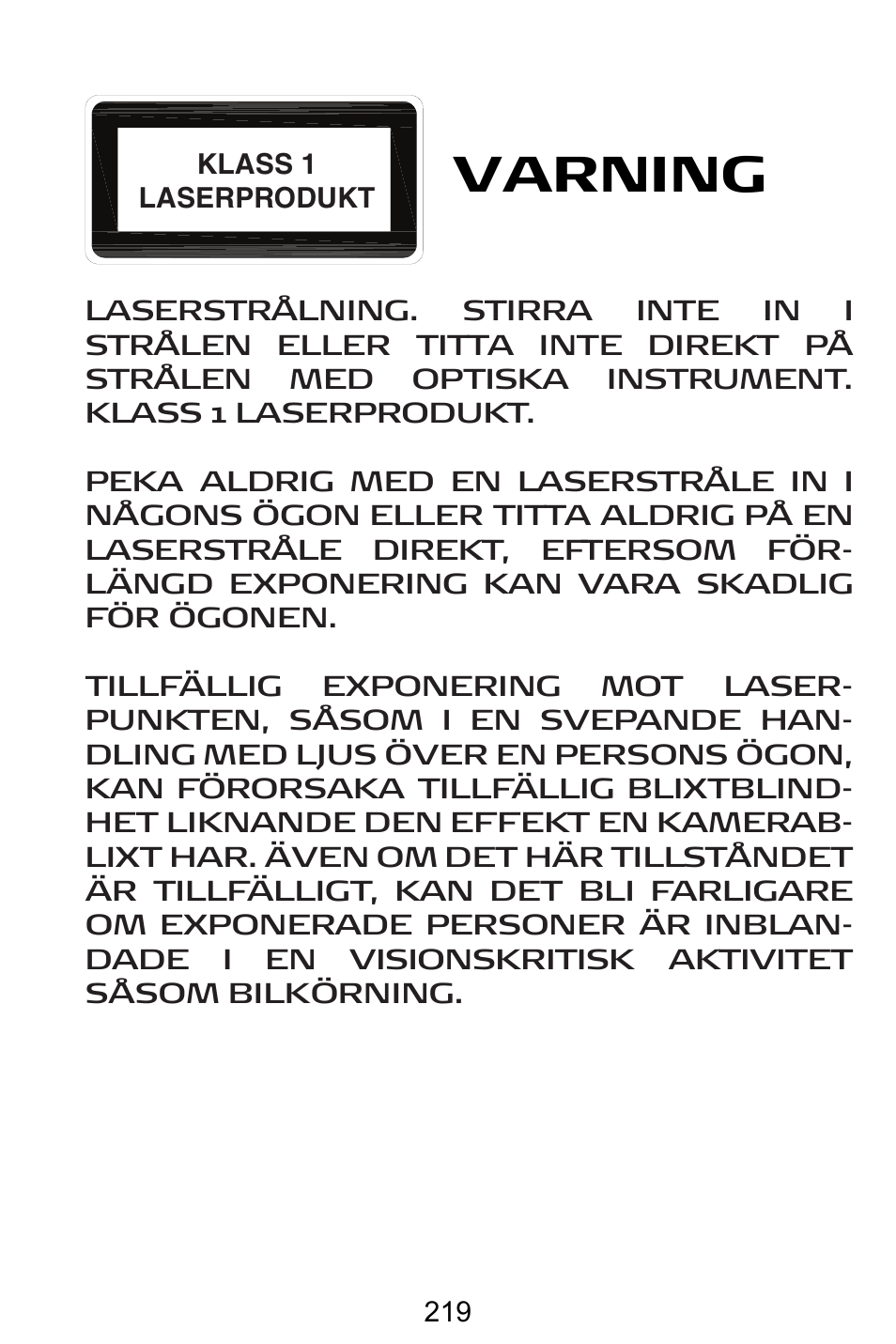 Varning | Targus AMW15EU User Manual | Page 219 / 259