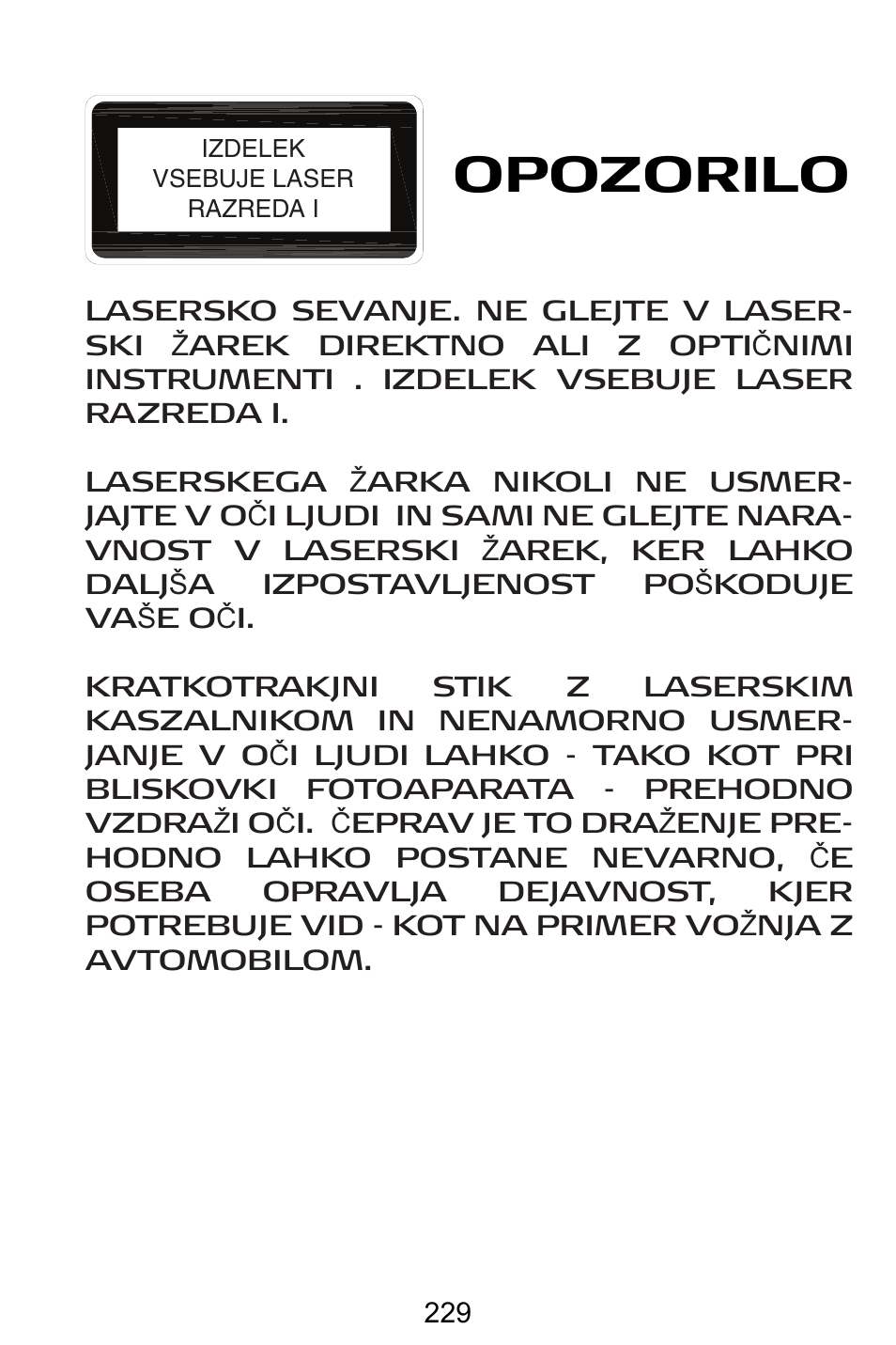 Opozorilo | Targus AMW15EU User Manual | Page 229 / 259