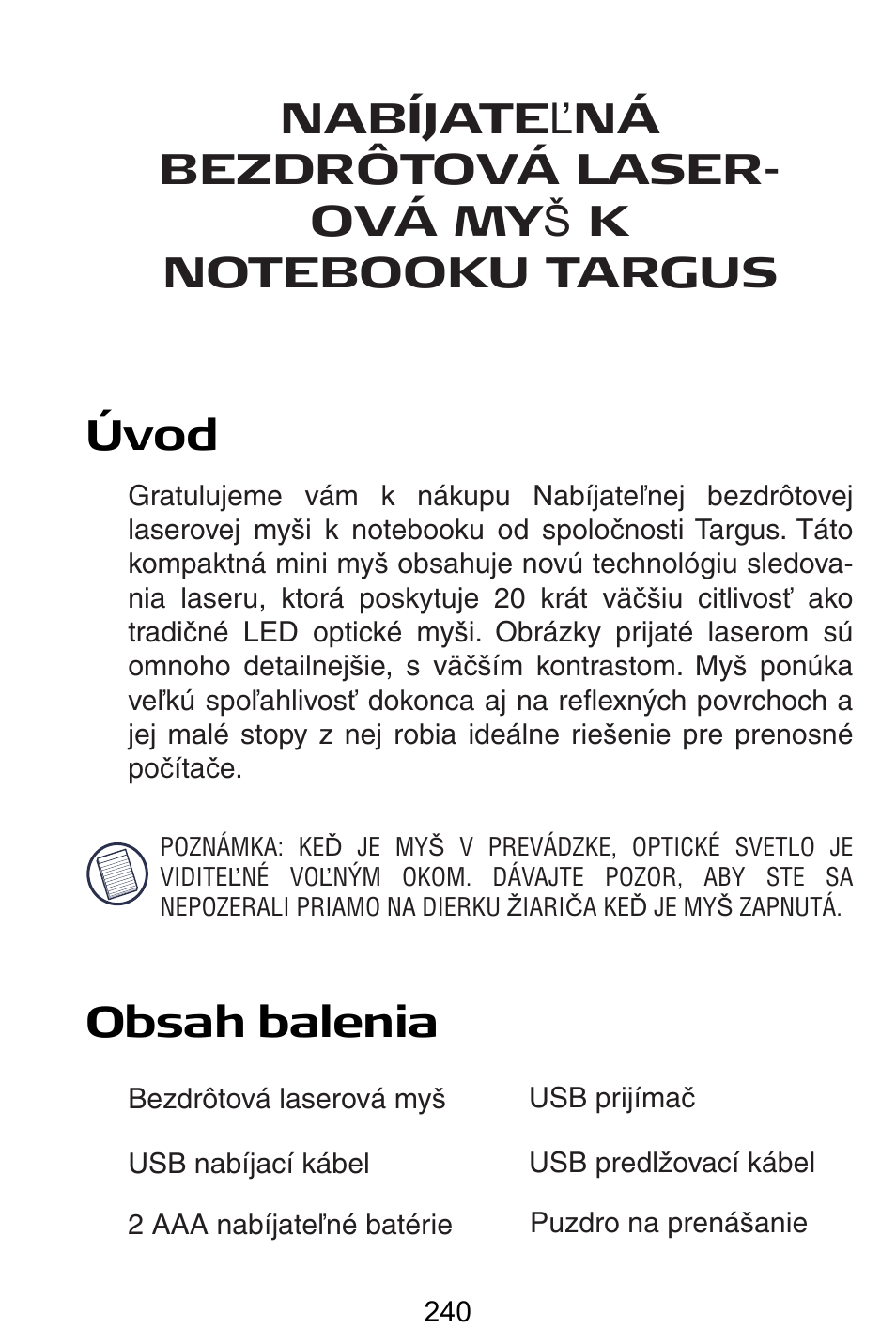 Sk – slovenčina | Targus AMW15EU User Manual | Page 240 / 259