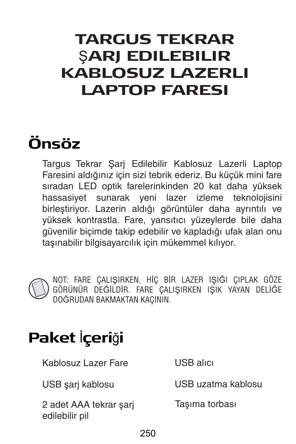 Tr – türkçe | Targus AMW15EU User Manual | Page 250 / 259