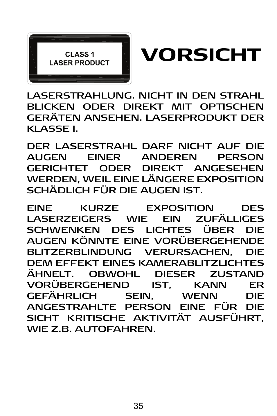 Vorsicht | Targus AMW15EU User Manual | Page 35 / 259