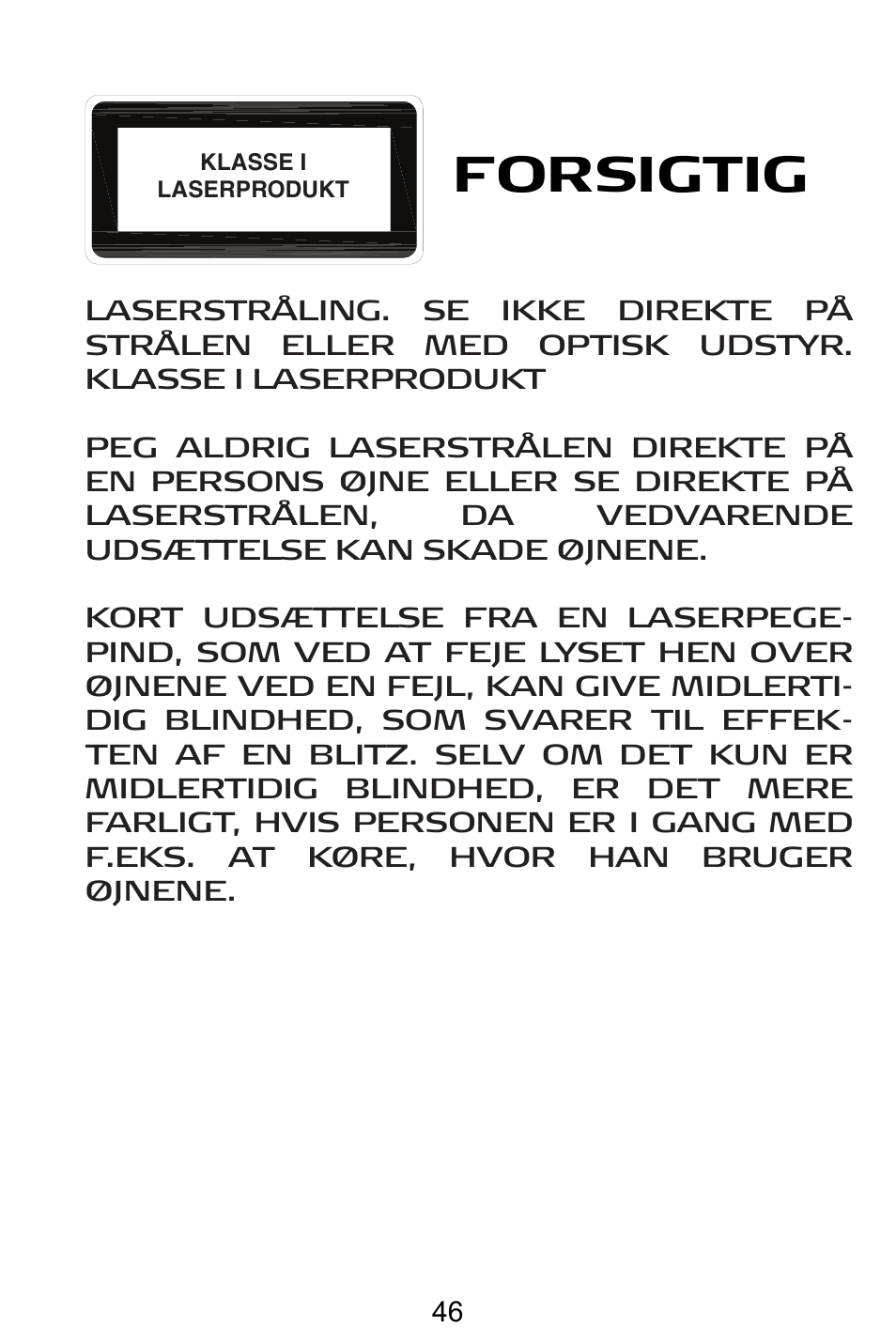 Forsigtig | Targus AMW15EU User Manual | Page 46 / 259