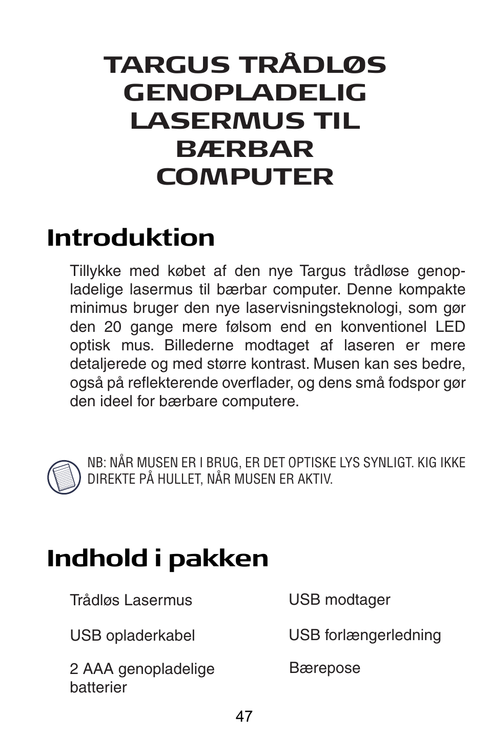 Dk – dansk | Targus AMW15EU User Manual | Page 47 / 259