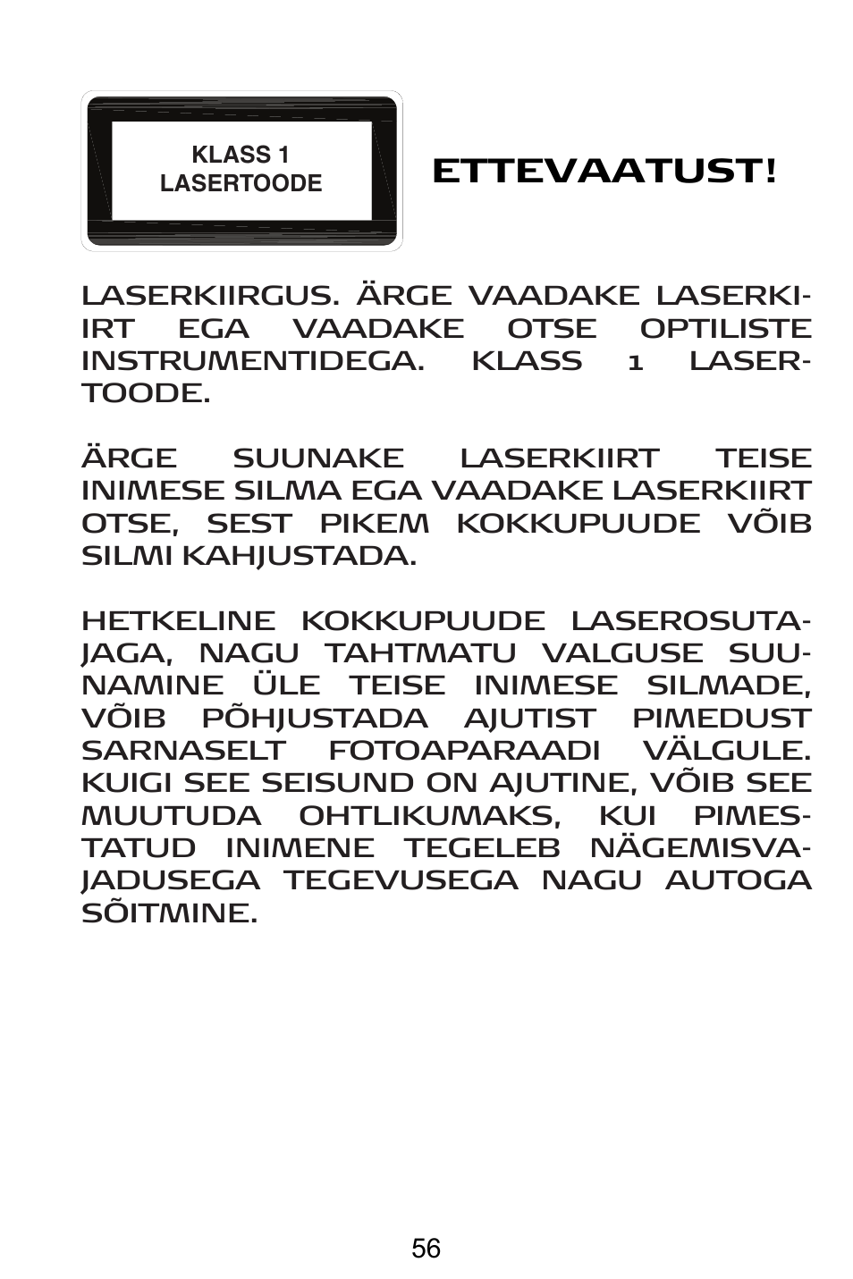 Ettevaatust | Targus AMW15EU User Manual | Page 56 / 259