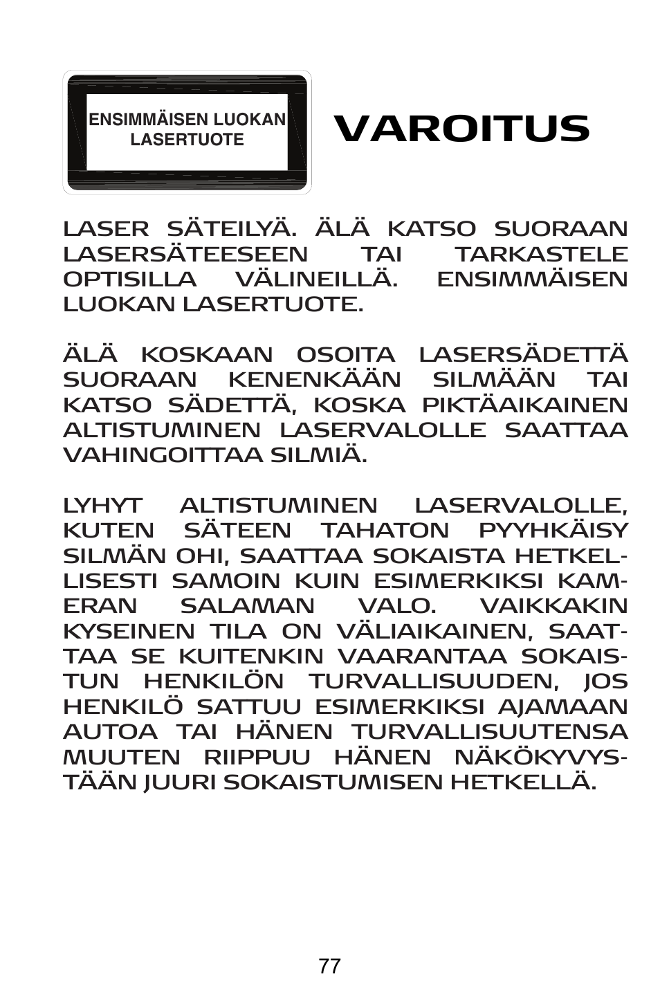 Varoitus | Targus AMW15EU User Manual | Page 77 / 259