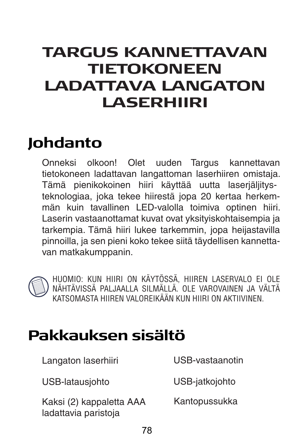 Fi – suomi | Targus AMW15EU User Manual | Page 78 / 259