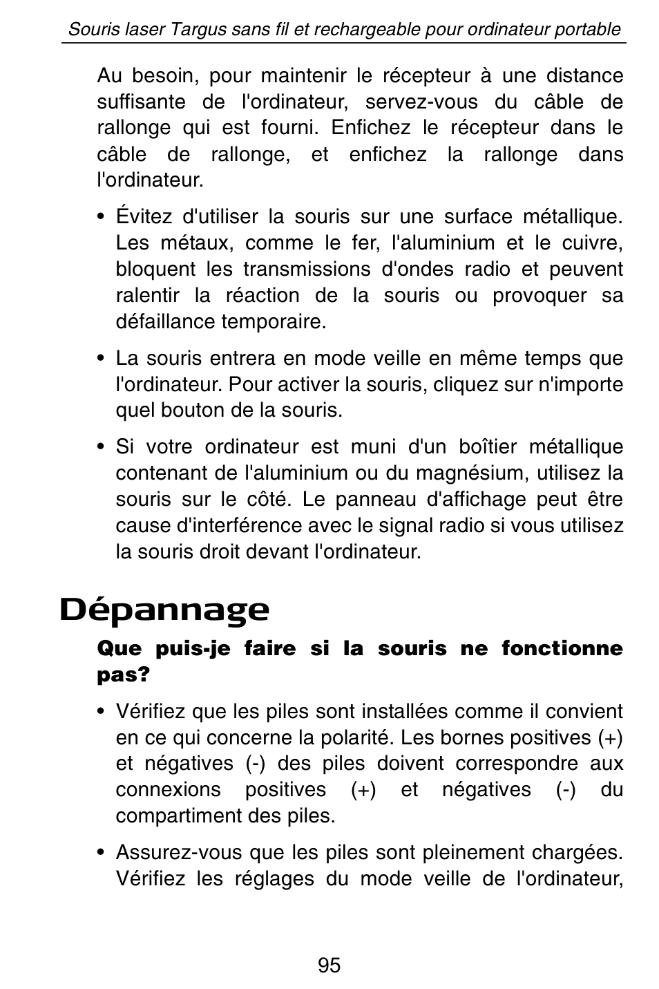 Dépannage | Targus AMW15EU User Manual | Page 95 / 259