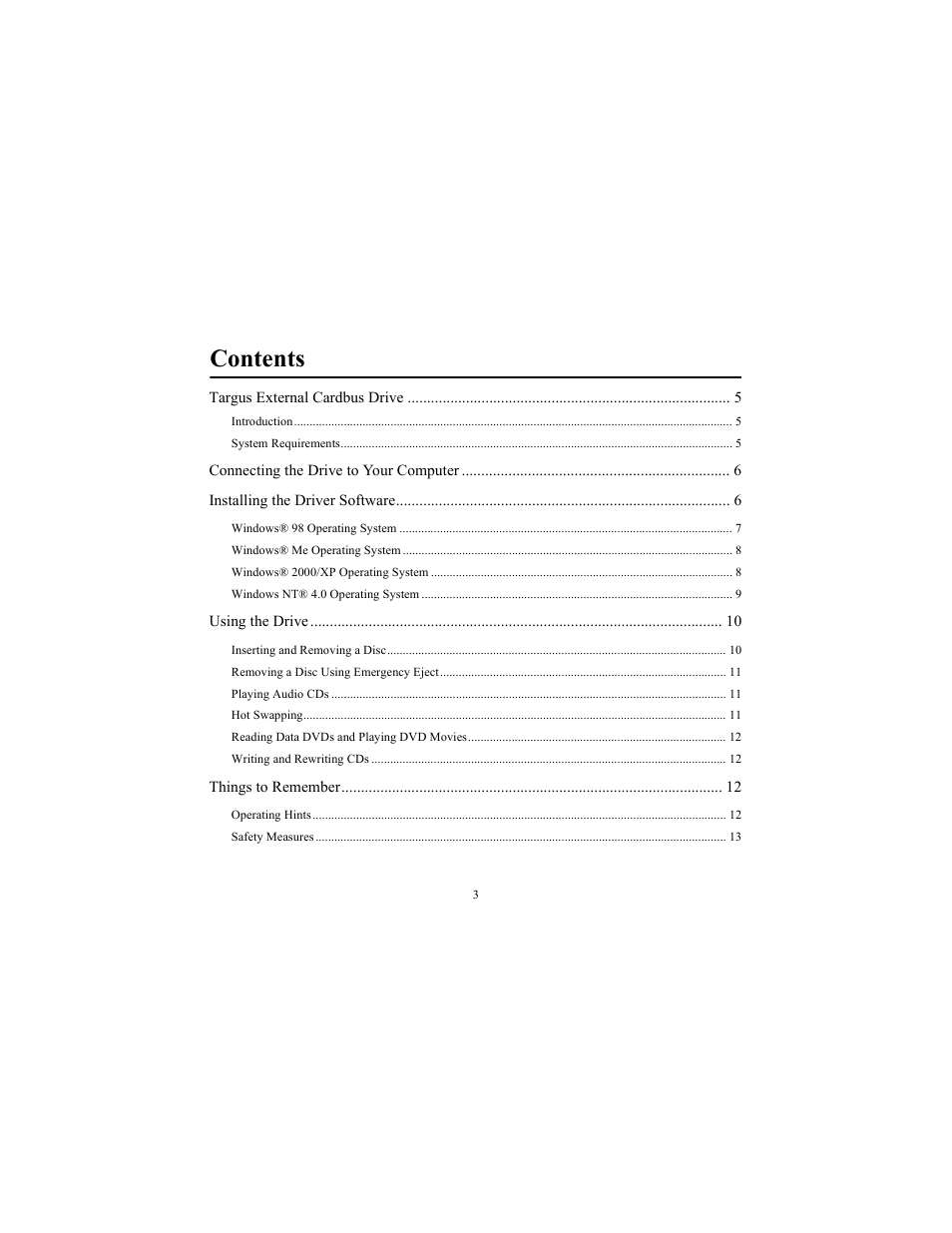 Targus External Cardbus Drive User Manual | Page 3 / 19