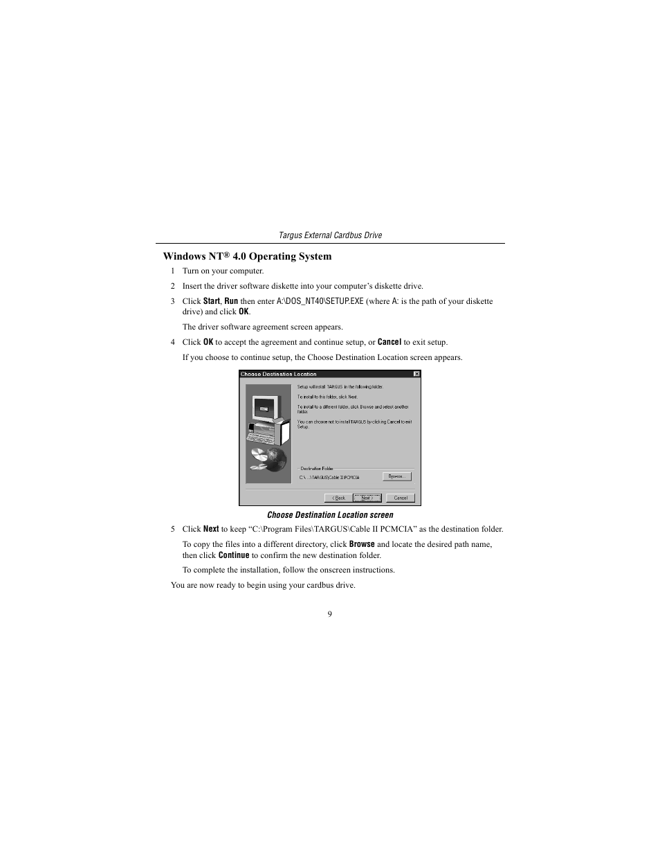 Windows nt® 4.0 operating system | Targus External Cardbus Drive User Manual | Page 9 / 19