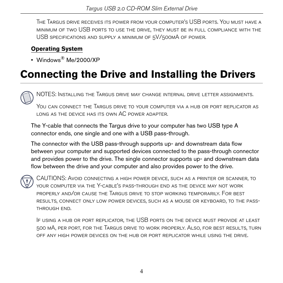 Connecting the drive and installing the drivers | Targus PACD010/400-0137-001B User Manual | Page 4 / 12