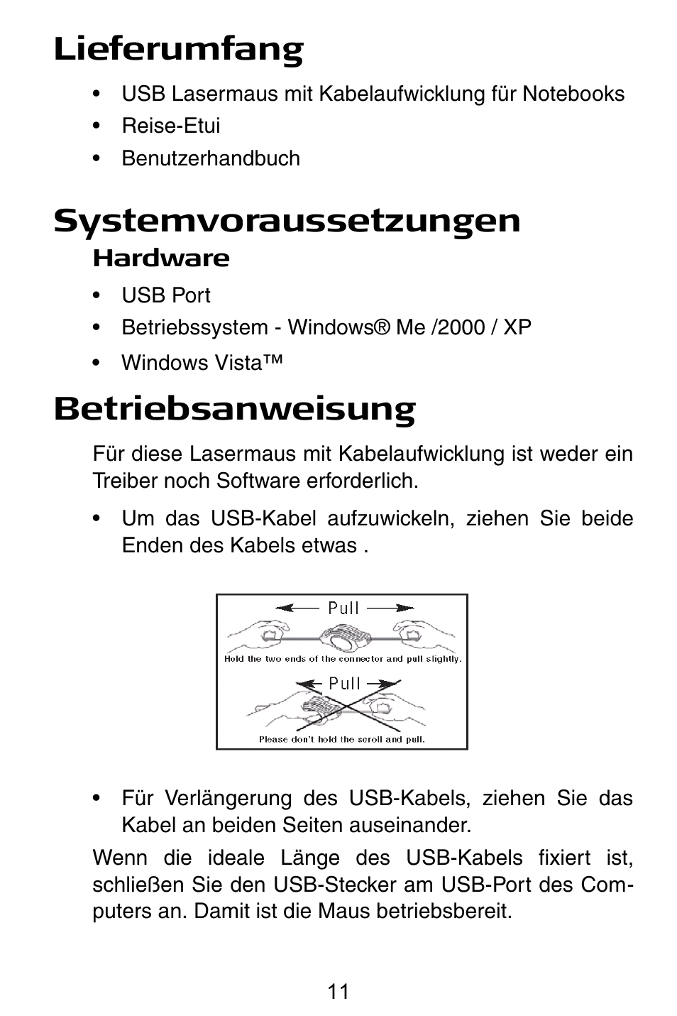 Lieferumfang, Systemvoraussetzungen, Betriebsanweisung | Targus Notebook Mouse User Manual | Page 11 / 52