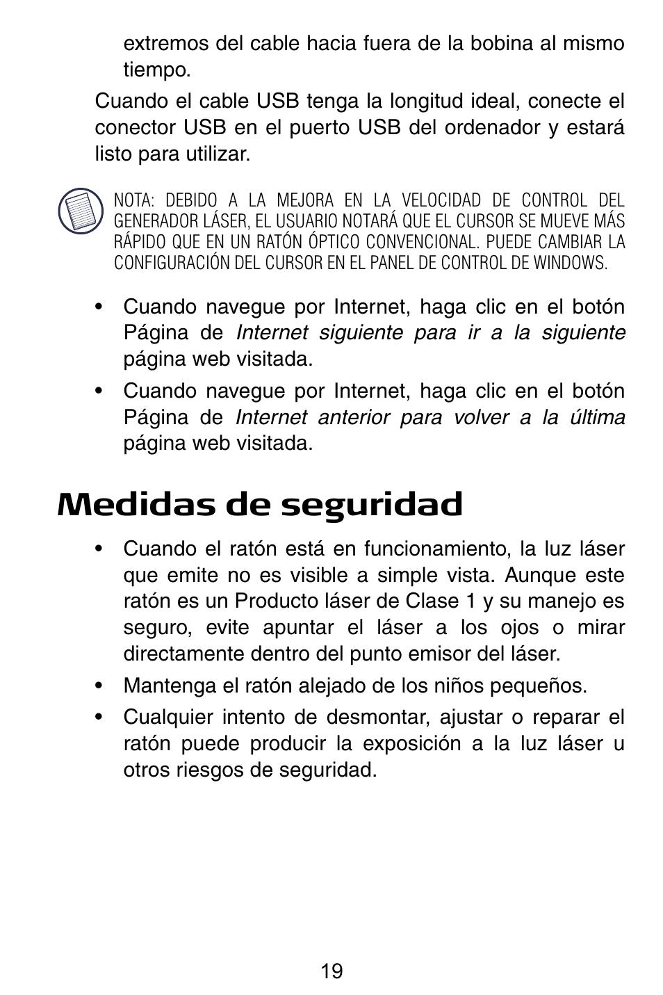 Medidas de seguridad | Targus Notebook Mouse User Manual | Page 19 / 52