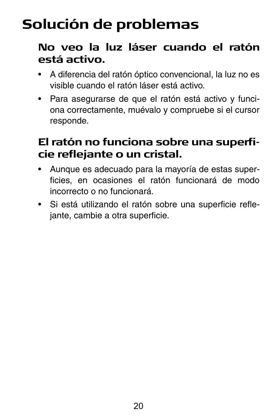 Solución de problemas | Targus Notebook Mouse User Manual | Page 20 / 52