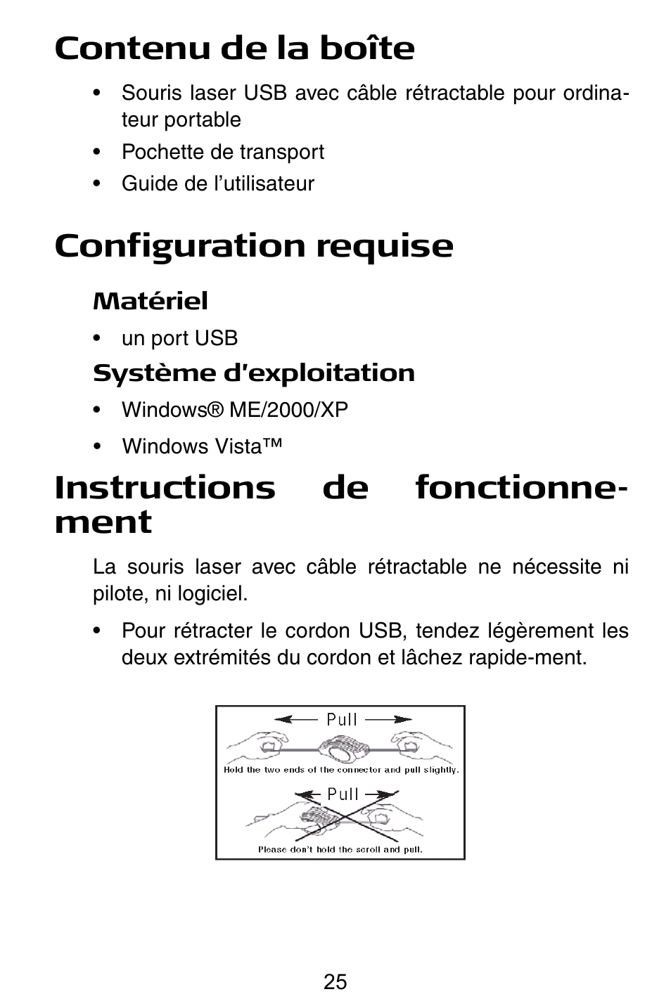 Contenu de la boîte, Configuration requise, Instructions de fonctionne- ment | Targus Notebook Mouse User Manual | Page 25 / 52