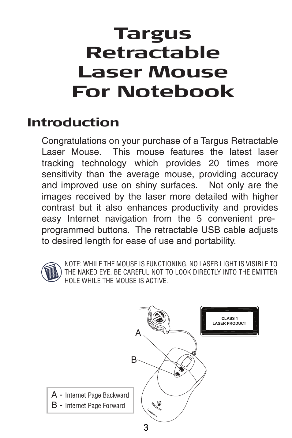 Introduction | Targus Notebook Mouse User Manual | Page 3 / 52