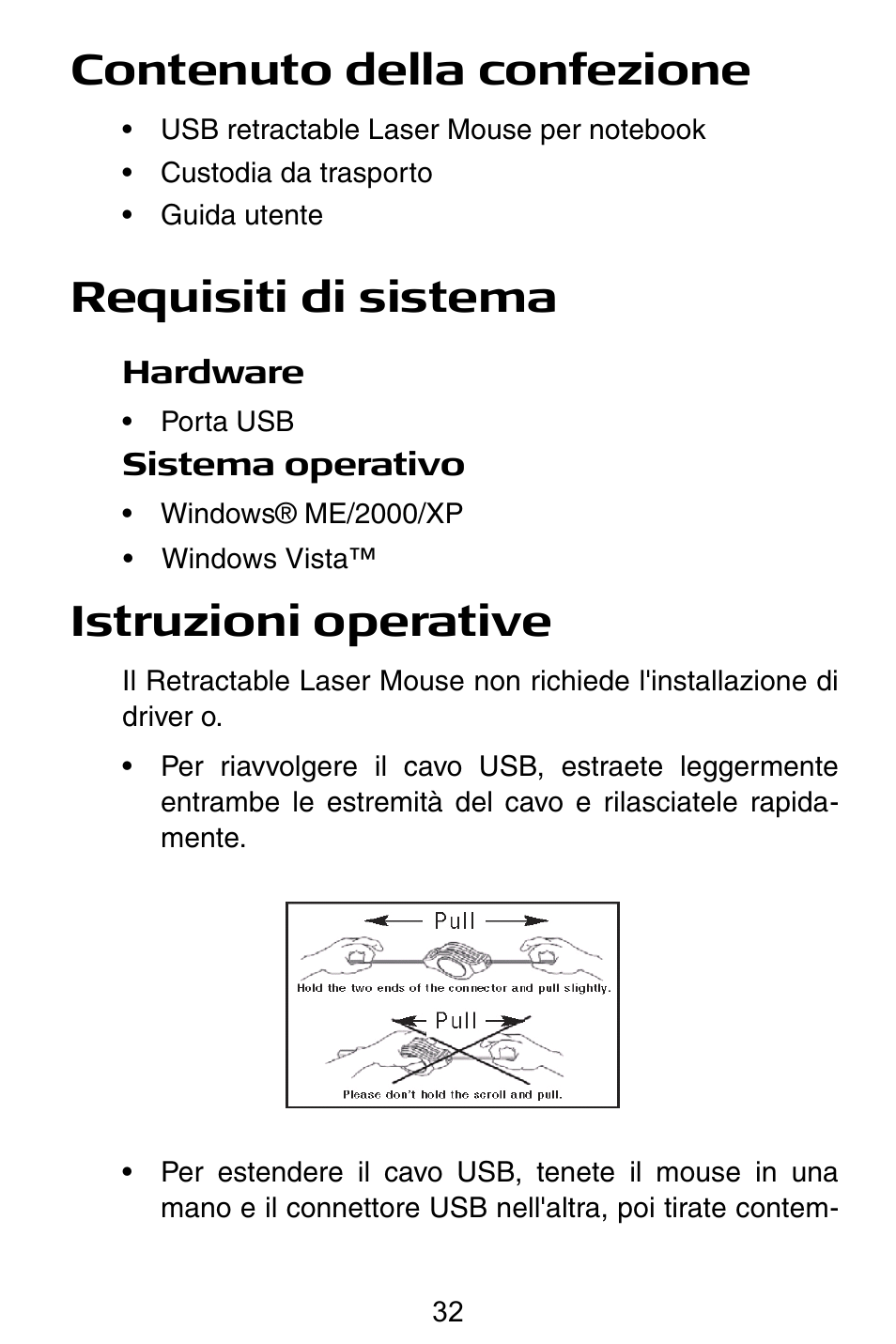 Contenuto della confezione, Requisiti di sistema, Istruzioni operative | Targus Notebook Mouse User Manual | Page 32 / 52