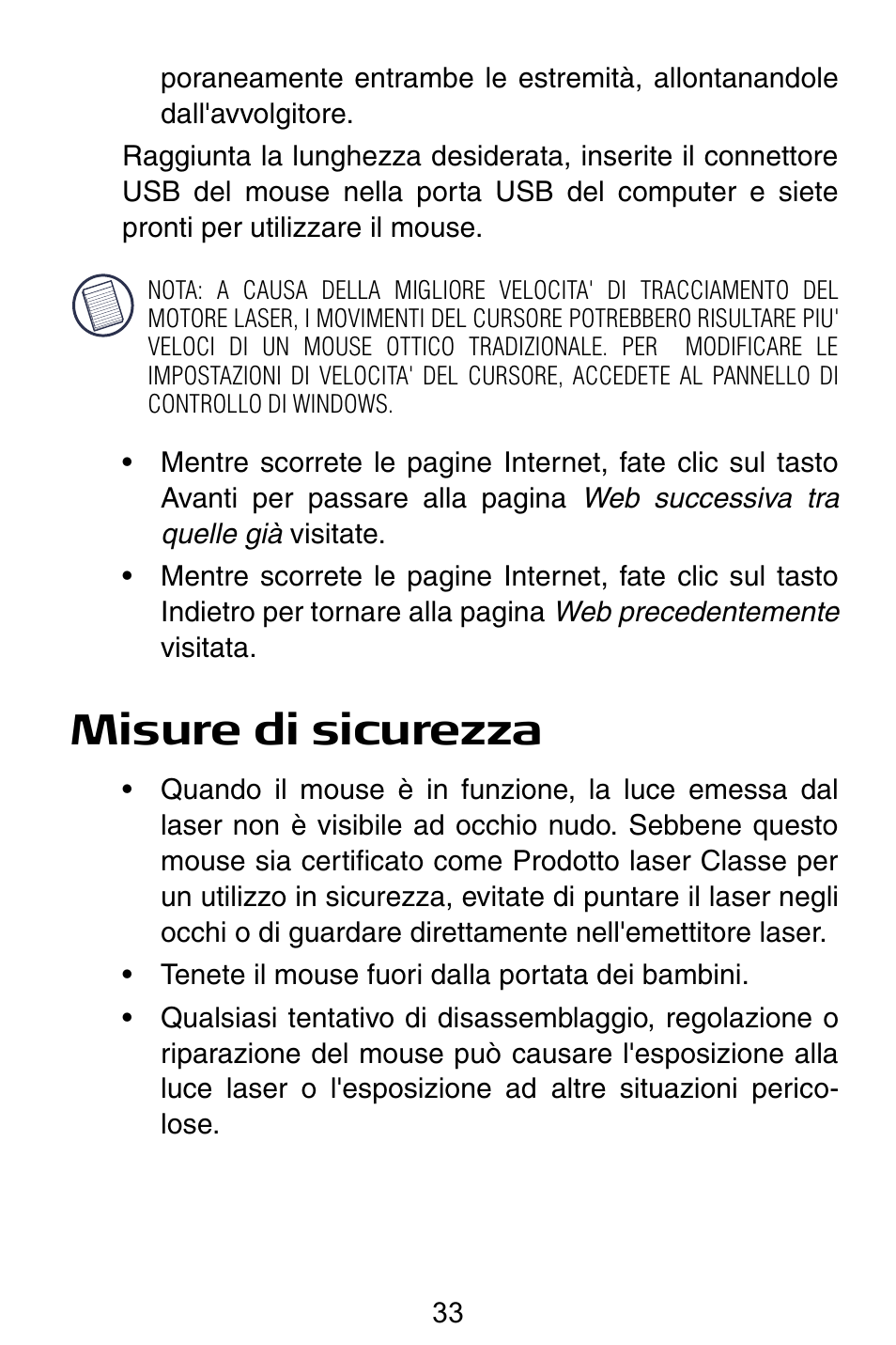 Misure di sicurezza | Targus Notebook Mouse User Manual | Page 33 / 52