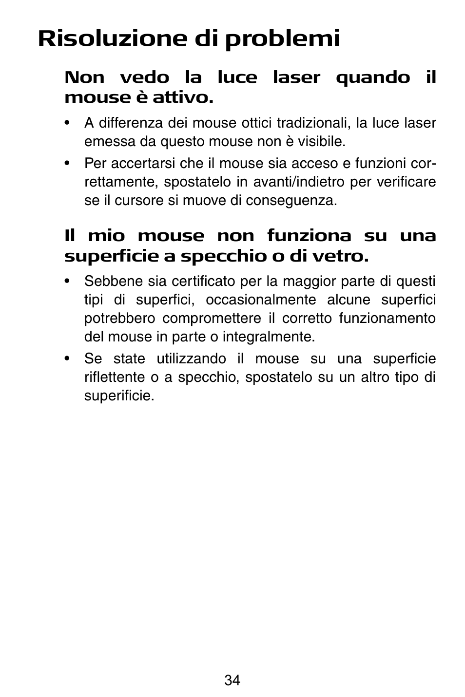 Risoluzione di problemi | Targus Notebook Mouse User Manual | Page 34 / 52