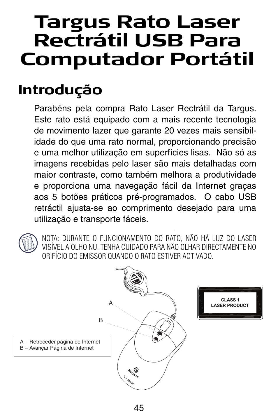Introdução | Targus Notebook Mouse User Manual | Page 45 / 52