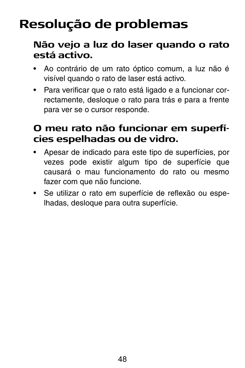 Resolução de problemas | Targus Notebook Mouse User Manual | Page 48 / 52