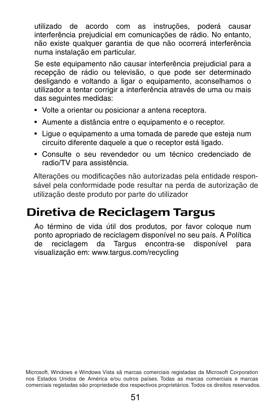 Declaração de conformidade, Diretiva de reciclagem targus | Targus Notebook Mouse User Manual | Page 51 / 52