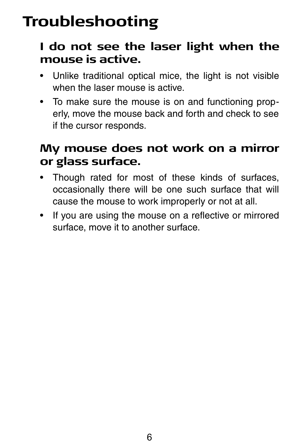 Troubleshooting | Targus Notebook Mouse User Manual | Page 6 / 52
