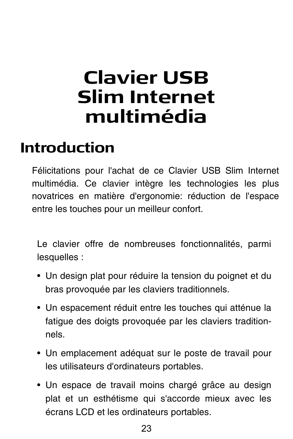 Clavier usb slim internet multimédia, Introduction | Targus slim internet multimedia USB keyboard User Manual | Page 24 / 51